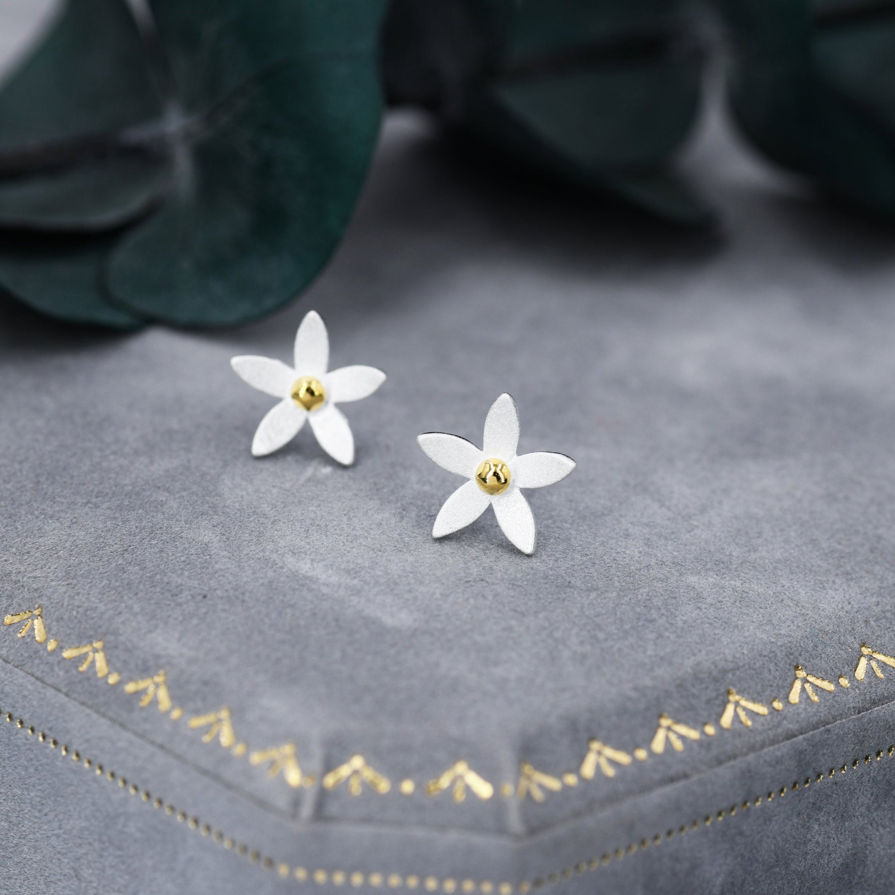 Jasmine Flower Stud Earrings in Sterling Silver - Cute Flower Blossom Earrings - Fun, Whimsical