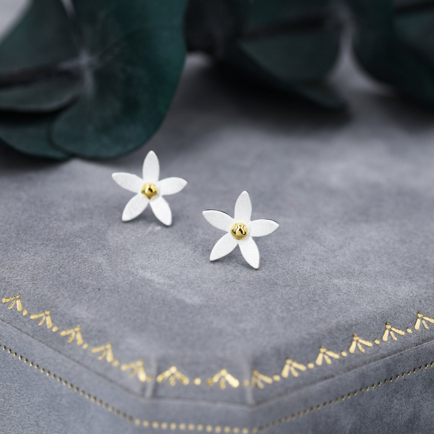 Jasmine Flower Stud Earrings in Sterling Silver - Cute Flower Blossom Earrings  -   Fun, Whimsical