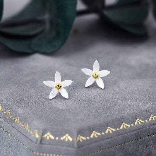 Jasmine Flower Stud Earrings in Sterling Silver - Cute Flower Blossom Earrings  -   Fun, Whimsical