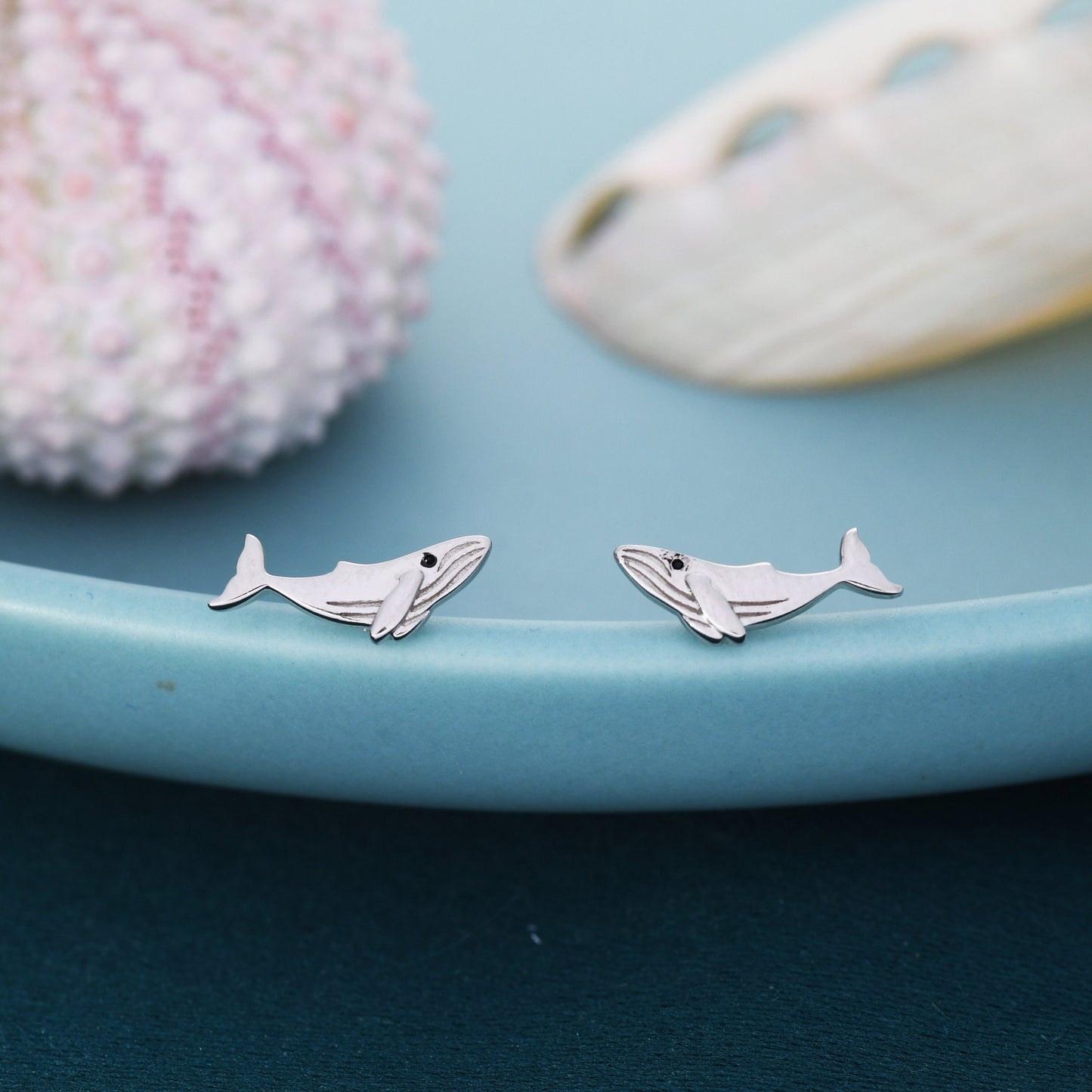 Humpback Whale Stud Earrings in Sterling Silver - Petite Fish Stud -  Sea, Ocean, Cute,  Fun, Whimsical