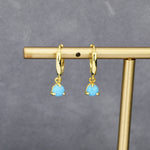Sterling Silver 4mm Blue Turquoise Hoop Earrings, Turquoise Coin Dangle Hoop Earrings, Silver or Gold