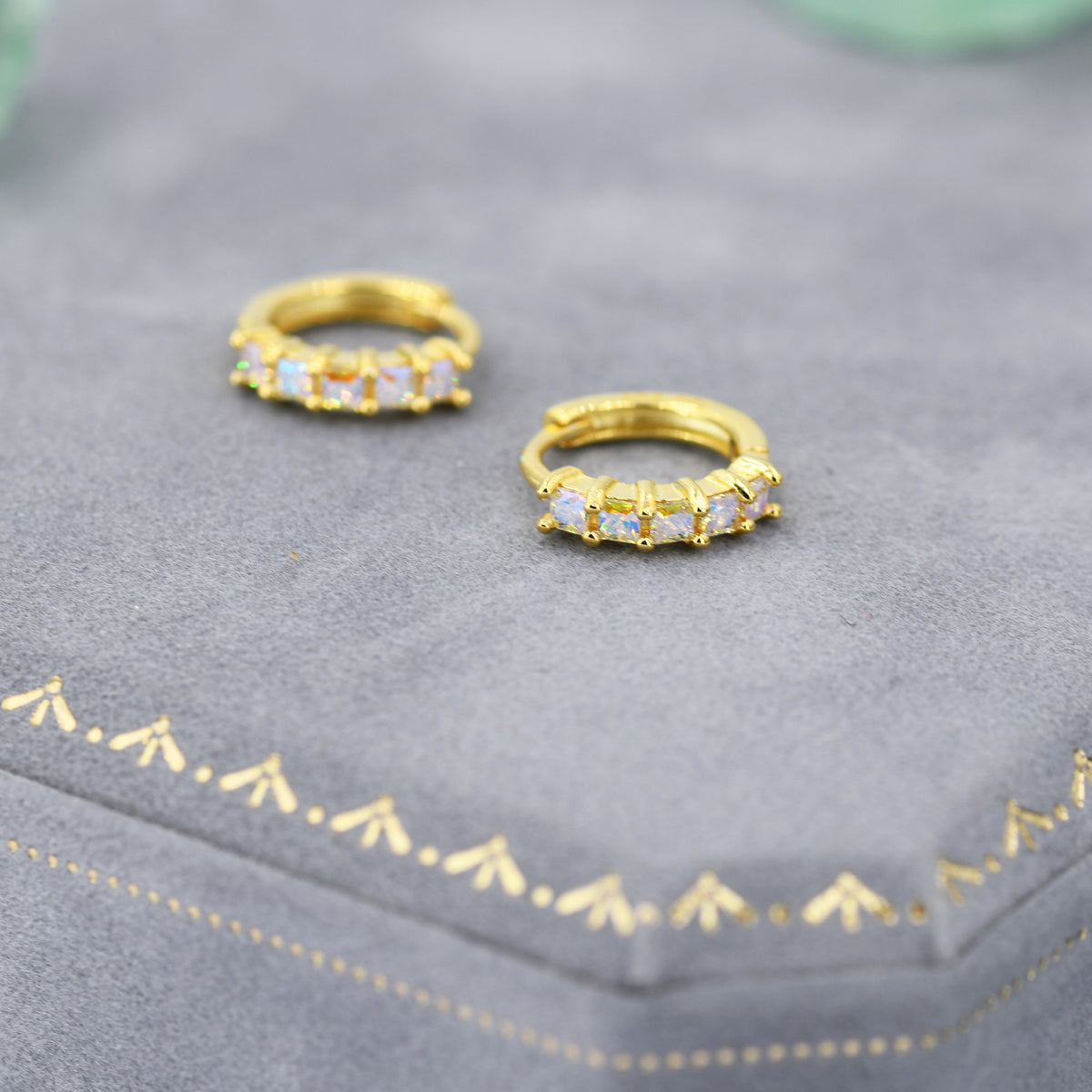 Aurora CZ Huggie Hoops in Sterling Silver, 8mm Mystic Colour AB Crystals Hoops, Silver or Gold, Dainty Lab Moonstone Hoops Earrings
