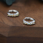 Aurora CZ Huggie Hoops in Sterling Silver, 8mm Mystic Colour AB Crystals Hoops, Silver or Gold, Dainty Lab Moonstone Hoops Earrings