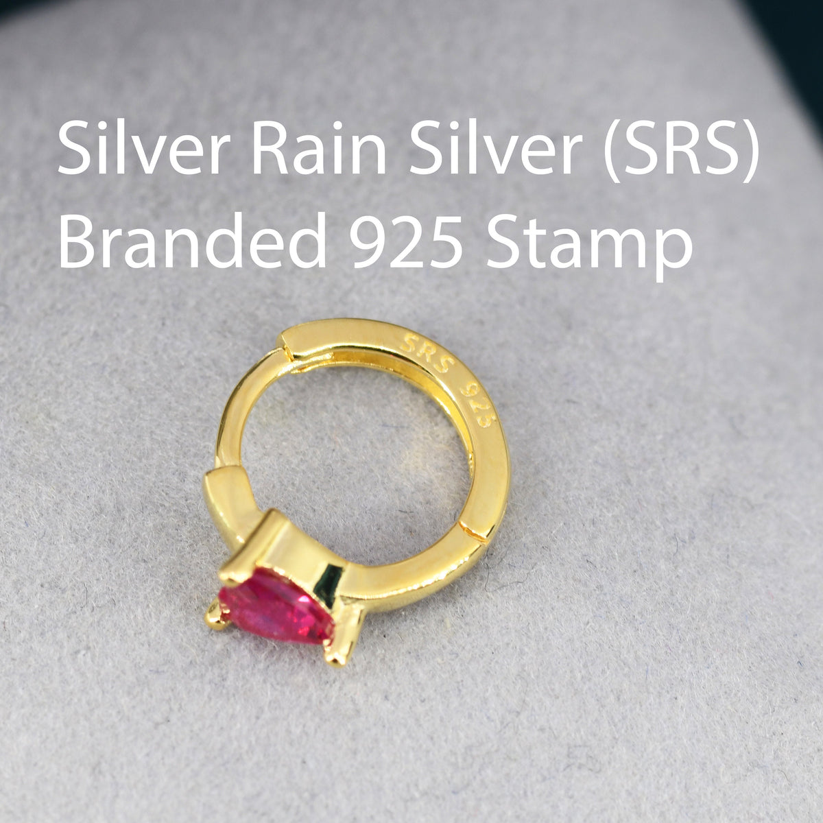Ruby Red Heart CZ Huggie Hoop in Sterling Silver, Silver or Gold, 8mm Inner Diameter, Stacking Earrings