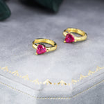 Ruby Red Heart CZ Huggie Hoop in Sterling Silver, Silver or Gold, 8mm Inner Diameter, Stacking Earrings