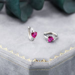 Ruby Red Heart CZ Huggie Hoop in Sterling Silver, Silver or Gold, 8mm Inner Diameter, Stacking Earrings