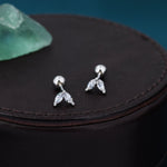 Sterling Silver CZ Marquise Leaf Screwback Earrings, Gold or Silver, Marquise Fan Screw back Earrings, Two Marquise Barbell Earrings