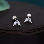 Sterling Silver CZ Marquise Leaf Screwback Earrings, Gold or Silver, Marquise Fan Screw back Earrings, Two Marquise Barbell Earrings