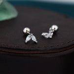 Sterling Silver CZ Marquise Leaf Screwback Earrings, Gold or Silver, Marquise Fan Screw back Earrings, Two Marquise Barbell Earrings