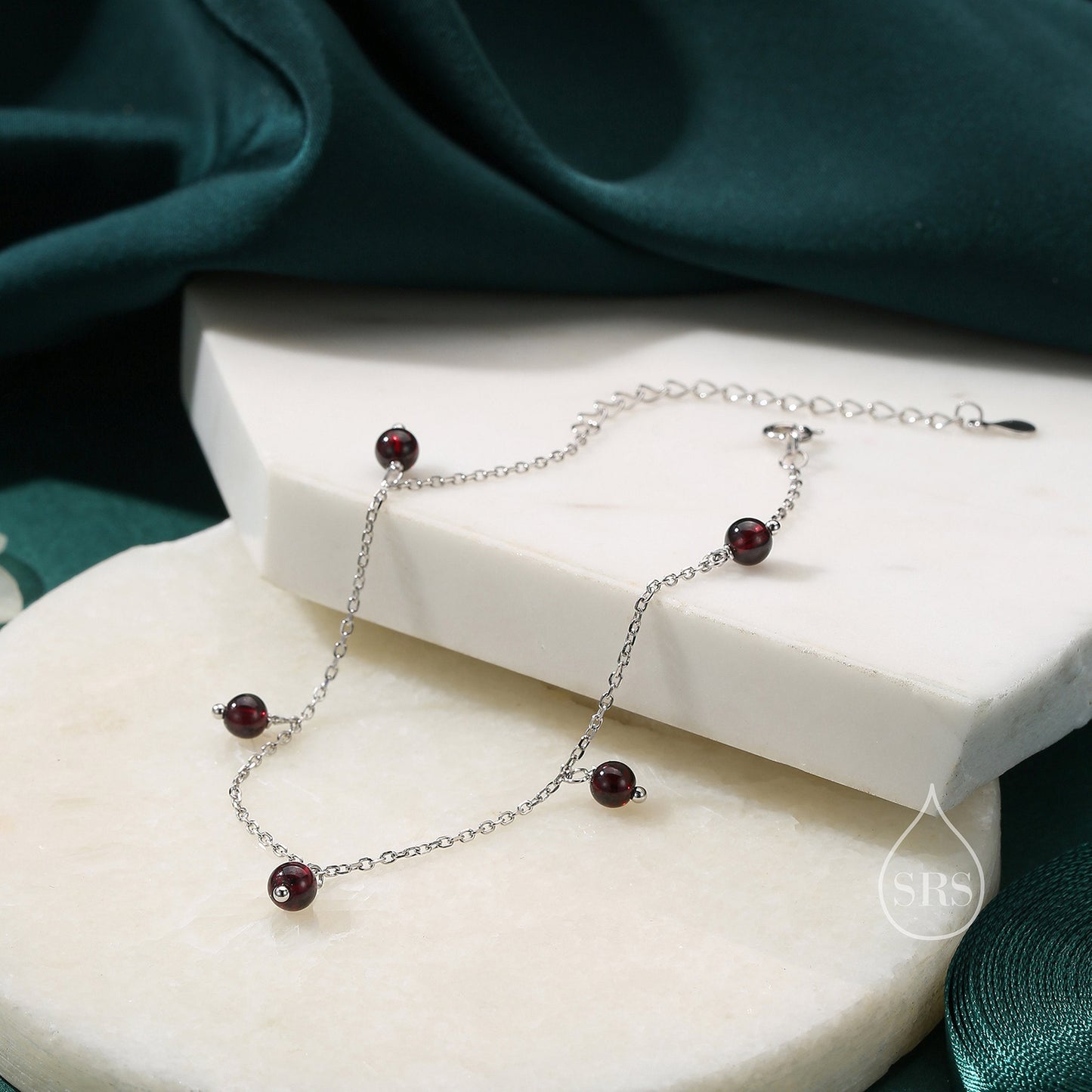 Natural Garnet Bracelet in Sterling Silver, Dark Garnet Beaded Bracelet, Silver Garnet Bracelet