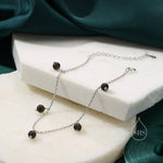 Natural Gold Obsidian Bracelet in Sterling Silver, Dark Obsidian Beaded Bracelet, Silver Obsidian Bracelet