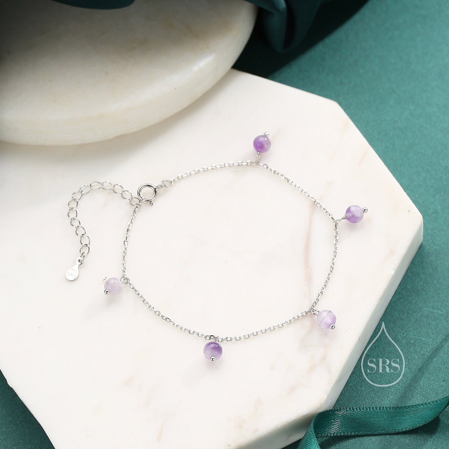 Natural Lilac Amethyst Bracelet in Sterling Silver, Dark Amethyst Beaded Bracelet, Silver Amethyst Bracelet