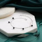 Blue Sandstone Bracelet in Sterling Silver, Dark Blue Sandstone Beaded Bracelet, Silver Blue Sandstone Bracelet