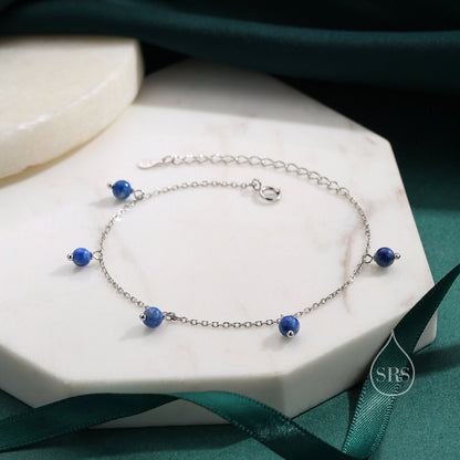 Lapis Lazuli Bracelet in Sterling Silver, Lapis Lazuli Beaded Bracelet, Silver Lapis Lazuli Bracelet