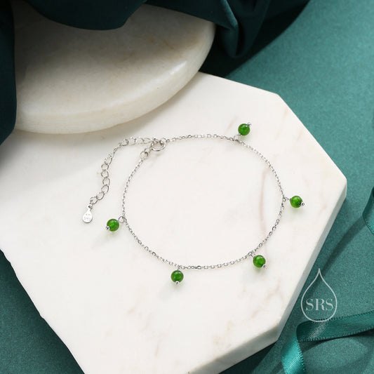 Natural Green Onyx Bracelet in Sterling Silver, Green Onyx Beaded Bracelet, Silver Green Onyx Bracelet