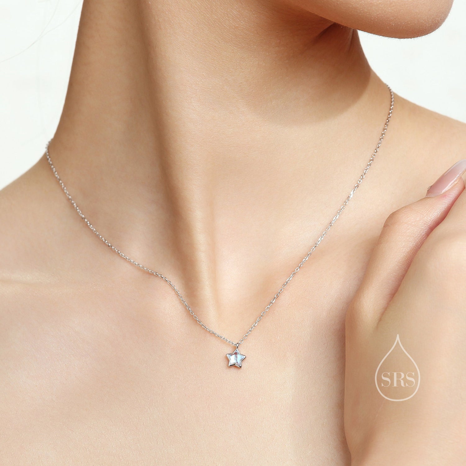 Moonstone Star Pendant Necklace in Sterling Silver, Silver or Gold, Aurora Star Necklace, Moonstone Star Necklace