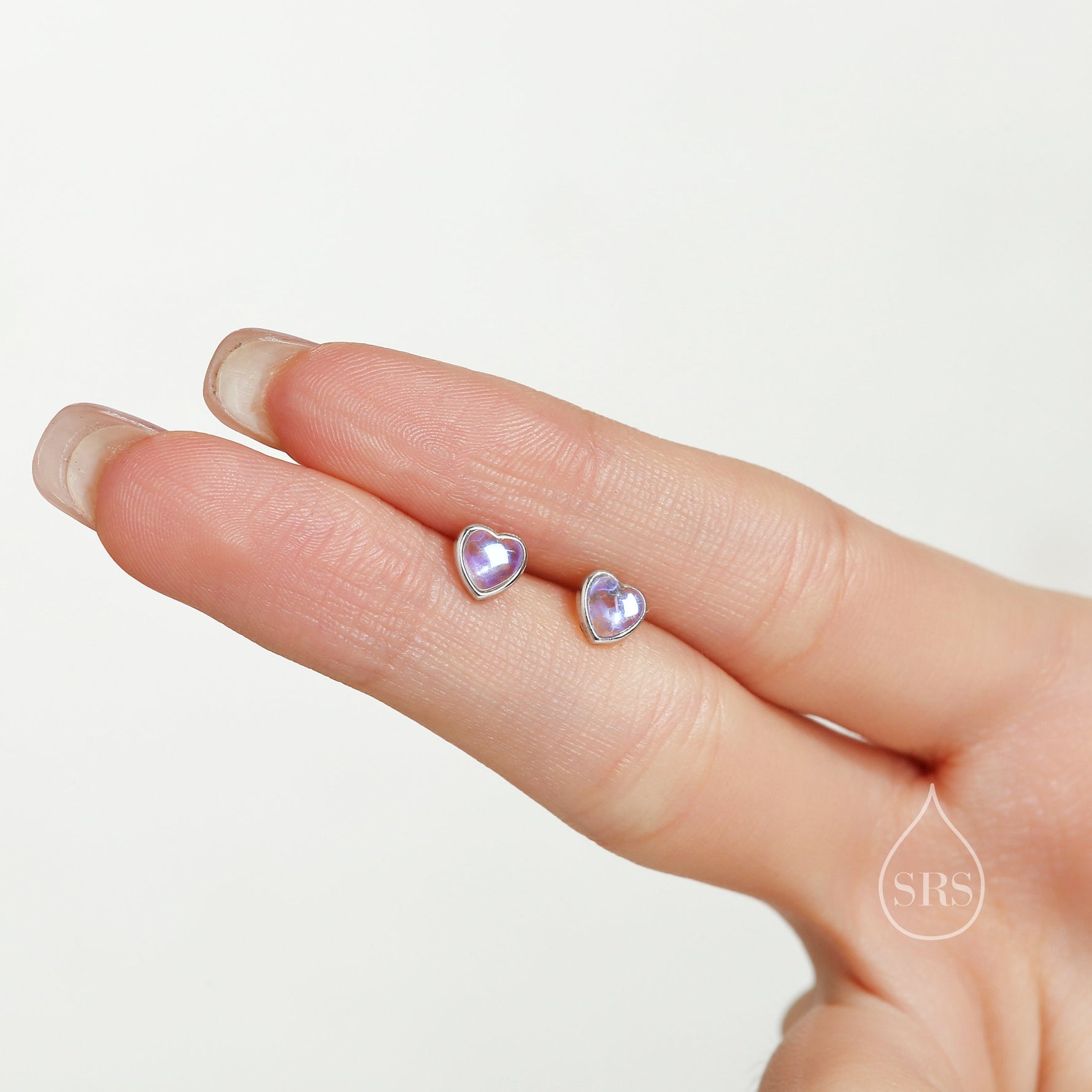 Moonstone Heart Screwback Earrings in Sterling Silver, Silver or Gold, Delicate Heart Earrings, Moonstone Heart Barbell Earrings, Screw Back