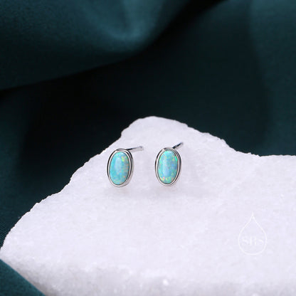 Sterling Silver Oval Opal Stud Earrings, Silver or Gold, White Opal or Green Opal， Opal Earrings, Minimalist Opal Earrings