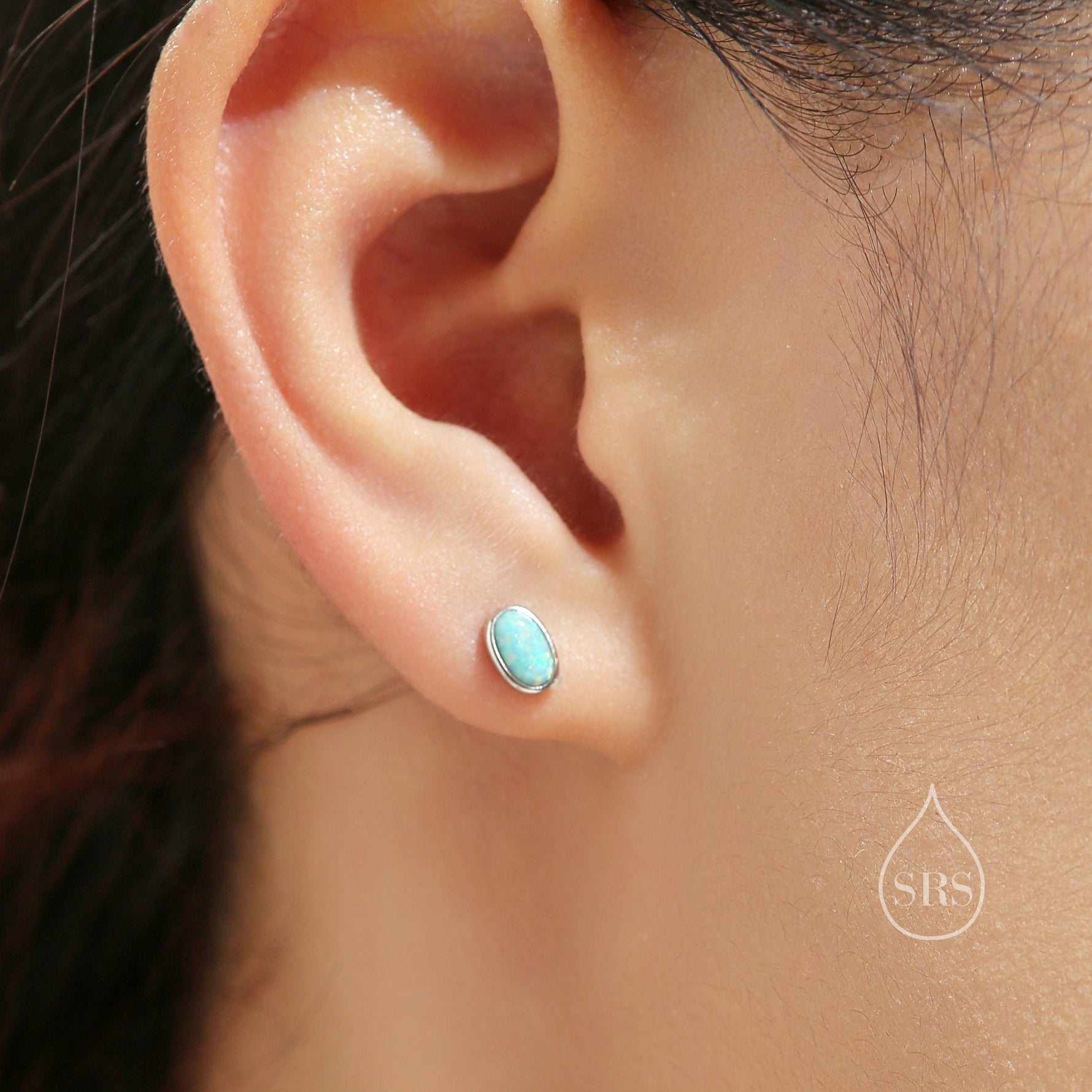 Sterling Silver Oval Moonstone Stud Earrings, Lab Moonstone Earrings, Minimalist Moonstone Earrings
