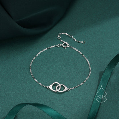 Sterling Silver Handcuff Bracelet in Sterling Silver, Silver or Gold, Interlinked Handcuff Bracelet, Friendship Necklace, Partner In Crime