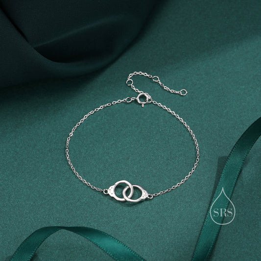 Sterling Silver Handcuff Bracelet in Sterling Silver, Silver or Gold, Interlinked Handcuff Bracelet, Friendship Necklace, Partner In Crime