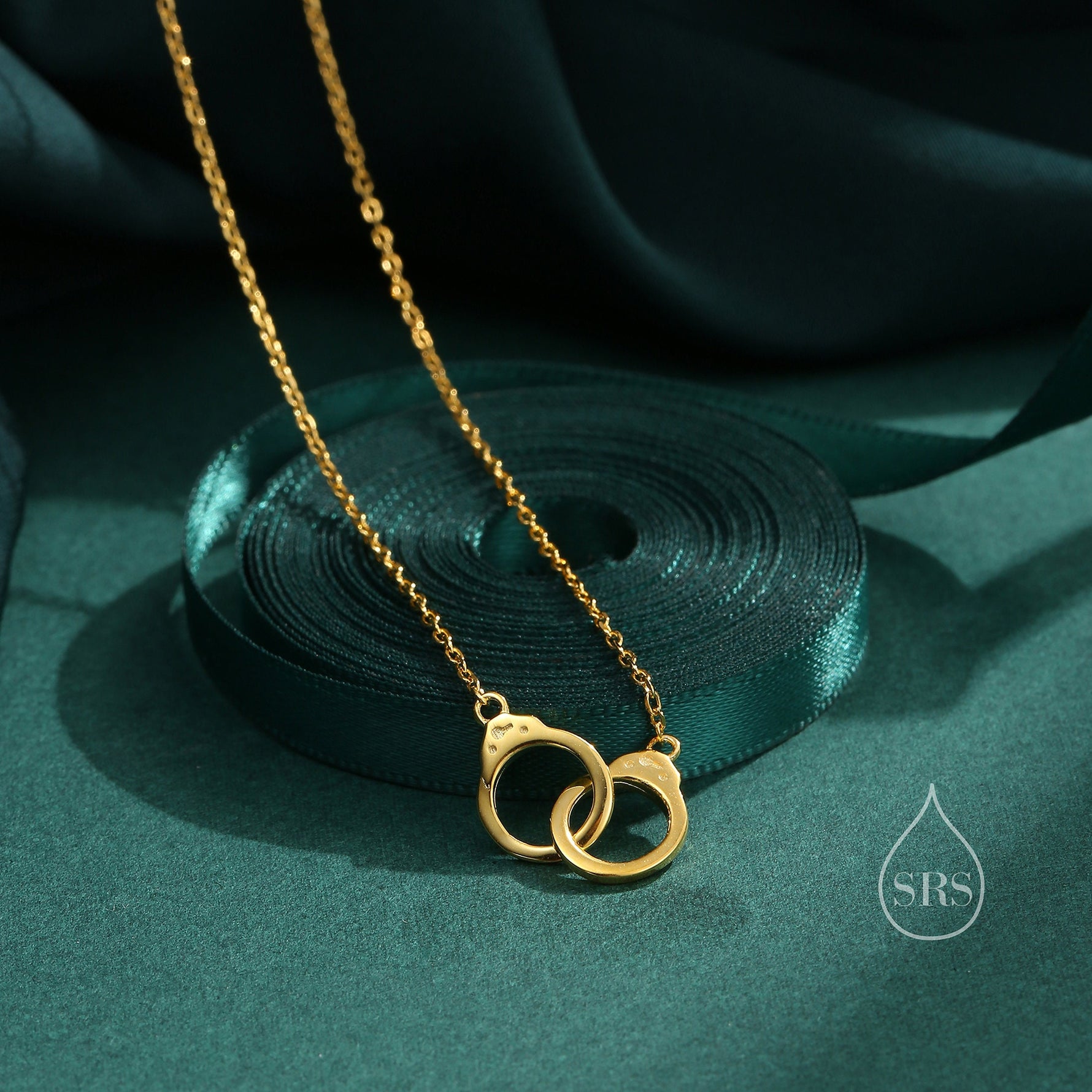 Handcuff Pendant Necklace in Sterling Silver, Silver or Gold, Interlinking Handcuff Necklace, Friendship Necklace