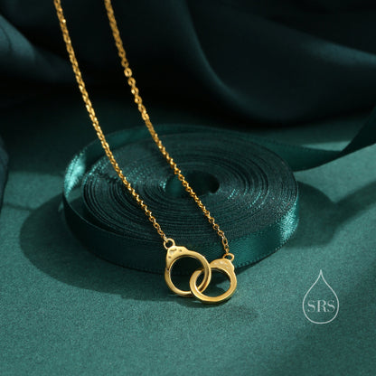 Handcuff Pendant Necklace in Sterling Silver, Silver or Gold, Interlinking Handcuff Necklace, Friendship Necklace