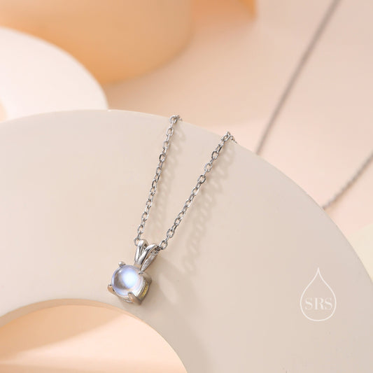 Tiny Moonstone Pendant Necklace in Sterling Silver, 5mm Aurora Glass Necklace, Dainty Moonstone Necklace