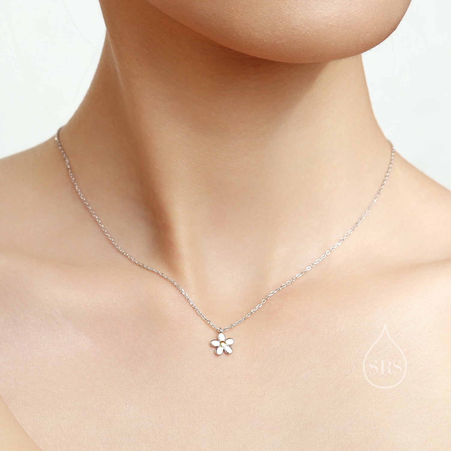 Sterling Silver Tiny Little Daisy Flower Pendant Necklace, Flower Necklace, Daisy Necklace, Forget Me Not Flower Pendant Necklace