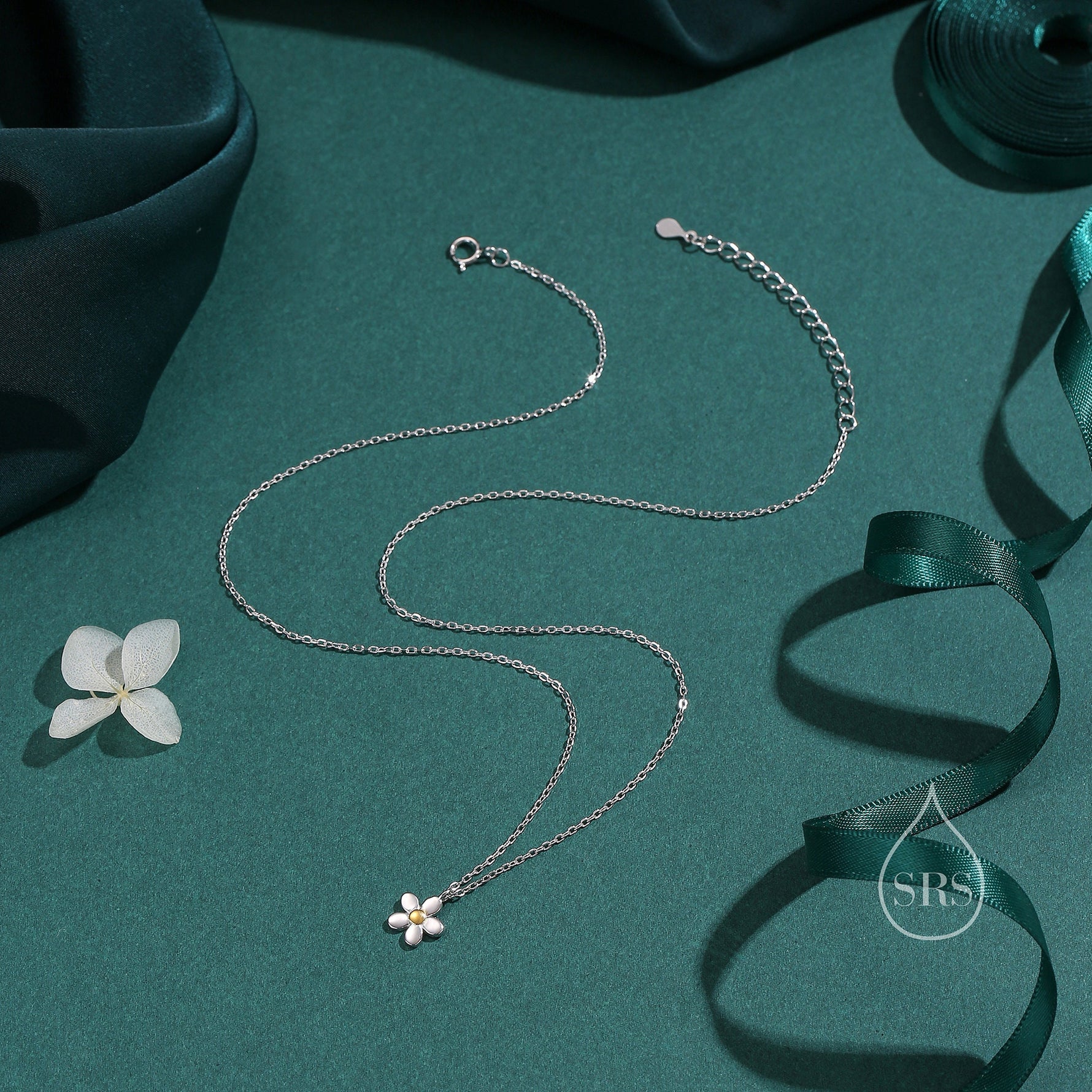 Sterling Silver Tiny Little Daisy Flower Pendant Necklace, Flower Necklace, Daisy Necklace, Forget Me Not Flower Pendant Necklace