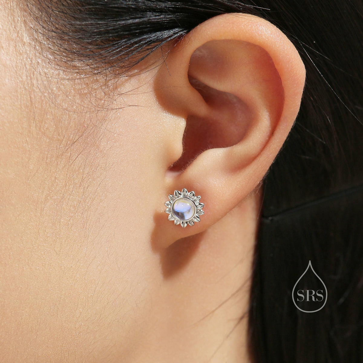 Sunflower Moonstone Stud Earrings