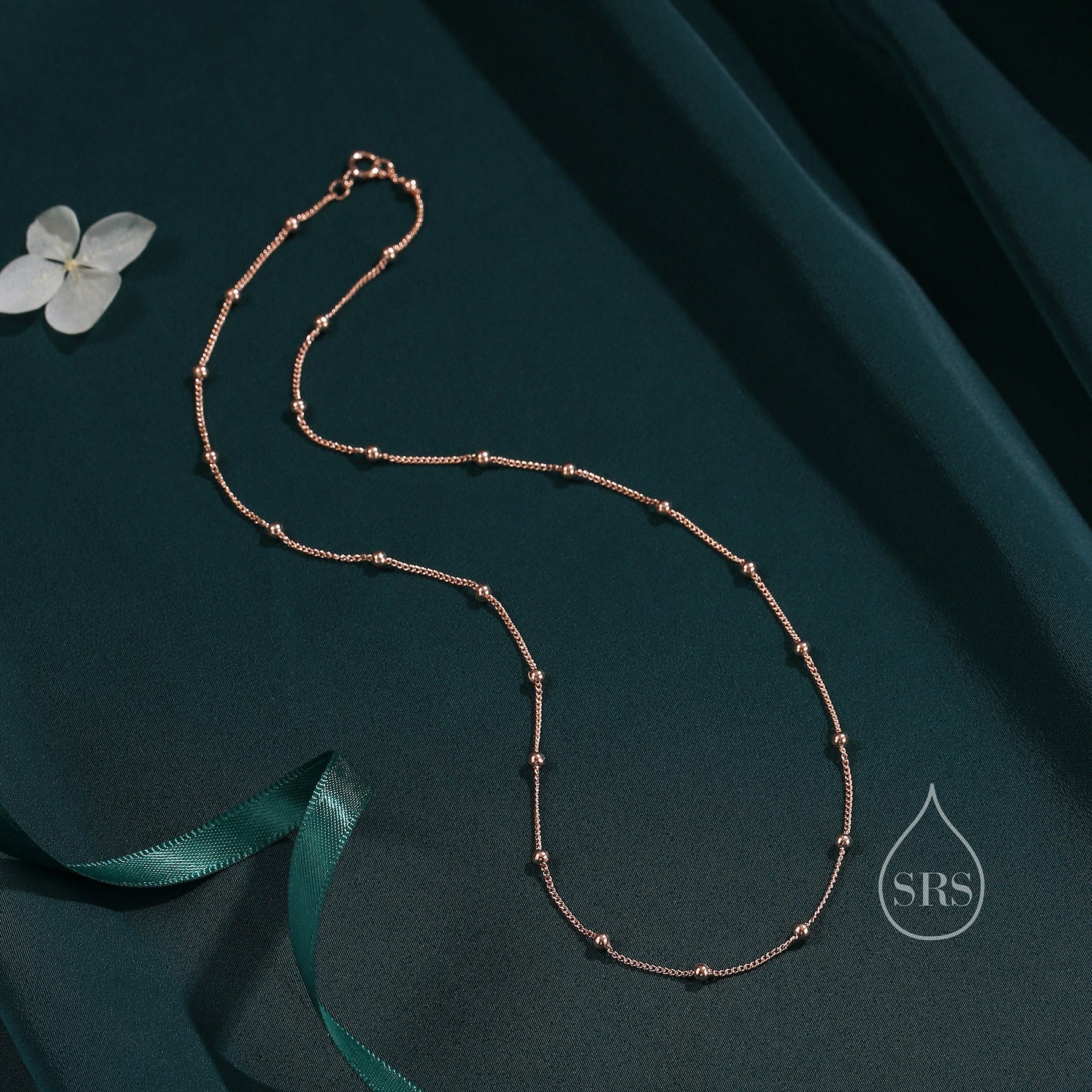 Minimalist Bead Motif Necklace in Sterling Silver, Various Lengths, Silver or Gold or Rose Gold, Bead Choker Necklace