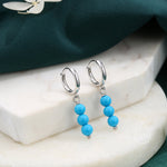 Genuine Turquoise Trio Huggie Hoop Earrings in Sterling Silver, Silver or Gold, Blue Turquoise Cluster Dangle Earrings, Three Turquoise Hoop