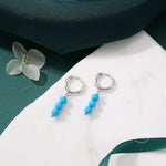 Genuine Turquoise Trio Huggie Hoop Earrings in Sterling Silver, Silver or Gold, Blue Turquoise Cluster Dangle Earrings, Three Turquoise Hoop
