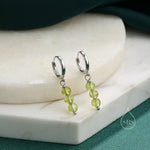 Genuine Peridot Trio Huggie Hoop Earrings in Sterling Silver, Peridot Crystal Cluster Dangle Earrings, Three Stone Hoops
