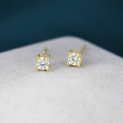 Moissanite Diamond Stud Earrings in Sterling Silver, Available in 3mm, 5mm 6mm, Brilliant Cut Earrings, Four Prong Set