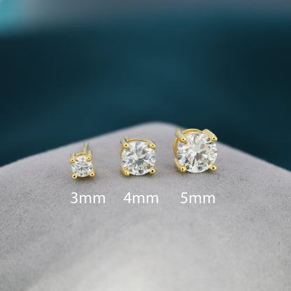 Moissanite Diamond Stud Earrings in Sterling Silver, Available in 3mm, 5mm 6mm, Brilliant Cut Earrings, Four Prong Set