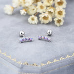 Tiny Purple Opal Curved Bar Screw Back / Stud Earrings in Sterling Silver, Silver or Gold, Opal Screw Back Earrings, Fire Opal