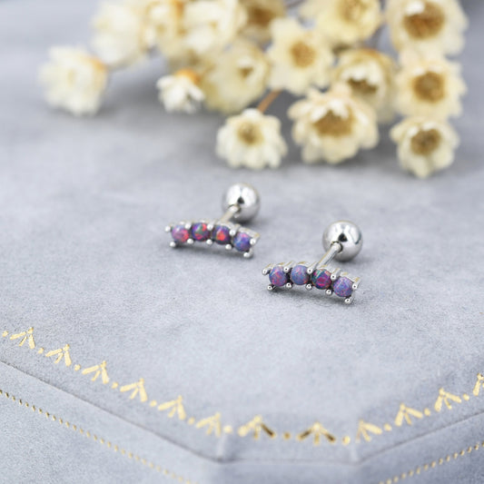 Tiny Dark Purple Opal Curved Bar Screw Back Earrings in Sterling Silver, Silver or Gold,  Opal Screw Back Earrings, Fire Opal