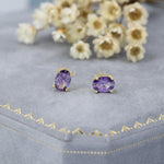 Amethyst Purple Oval CZ Stud Earrings in Sterling Silver, Available in Two Sizes, Oval Cut Crystal Earrings, February Birthstone