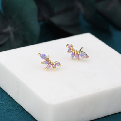 Sterling Silver Purple Opal Marquise Cluster Stud Earrings, Silver and Gold, Opal Earrings, Lab Opal Mini Crawler Earrings, Minimalist