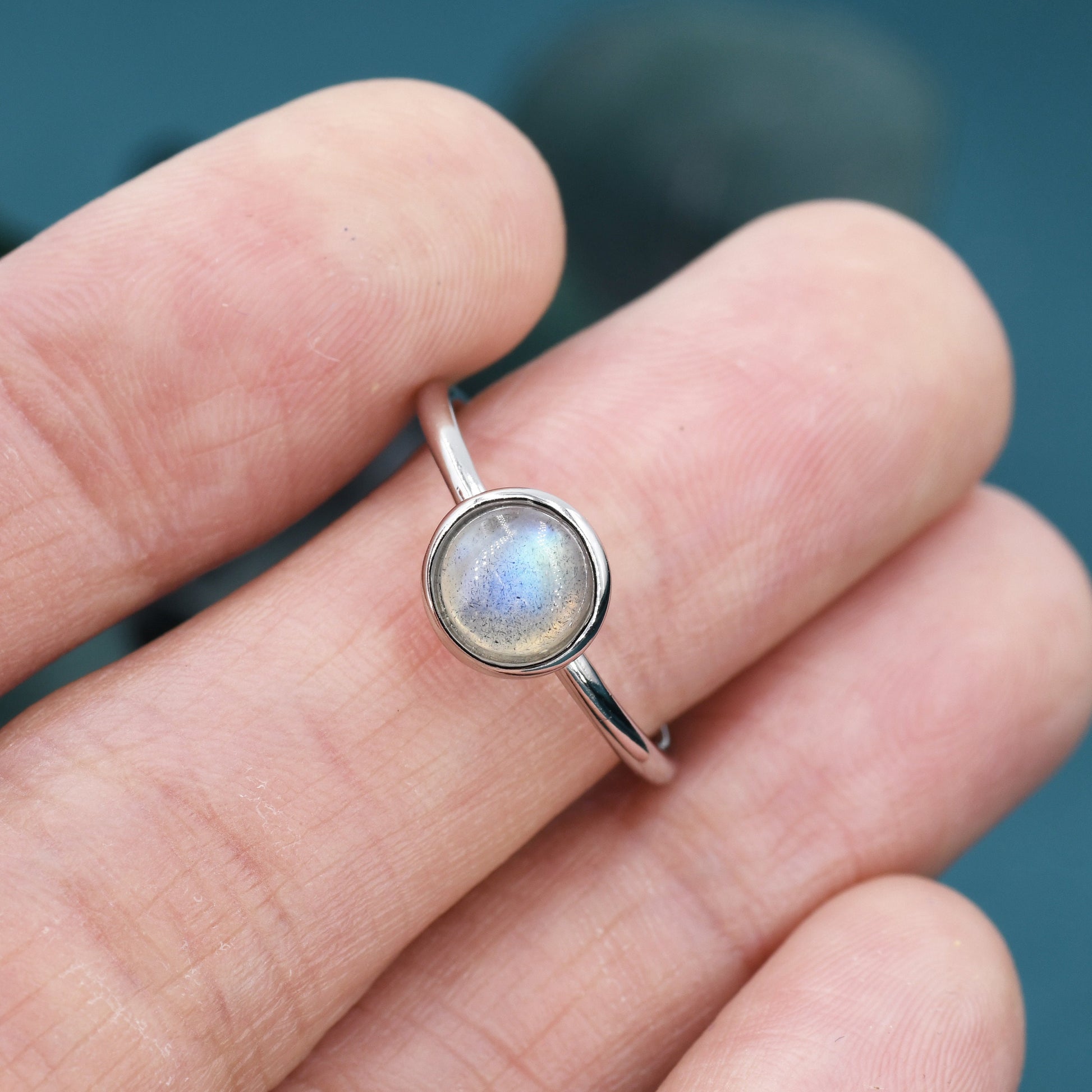 Genuine Labradorite Ring in Sterling Silver, US 5 - 8, 6mm Ring