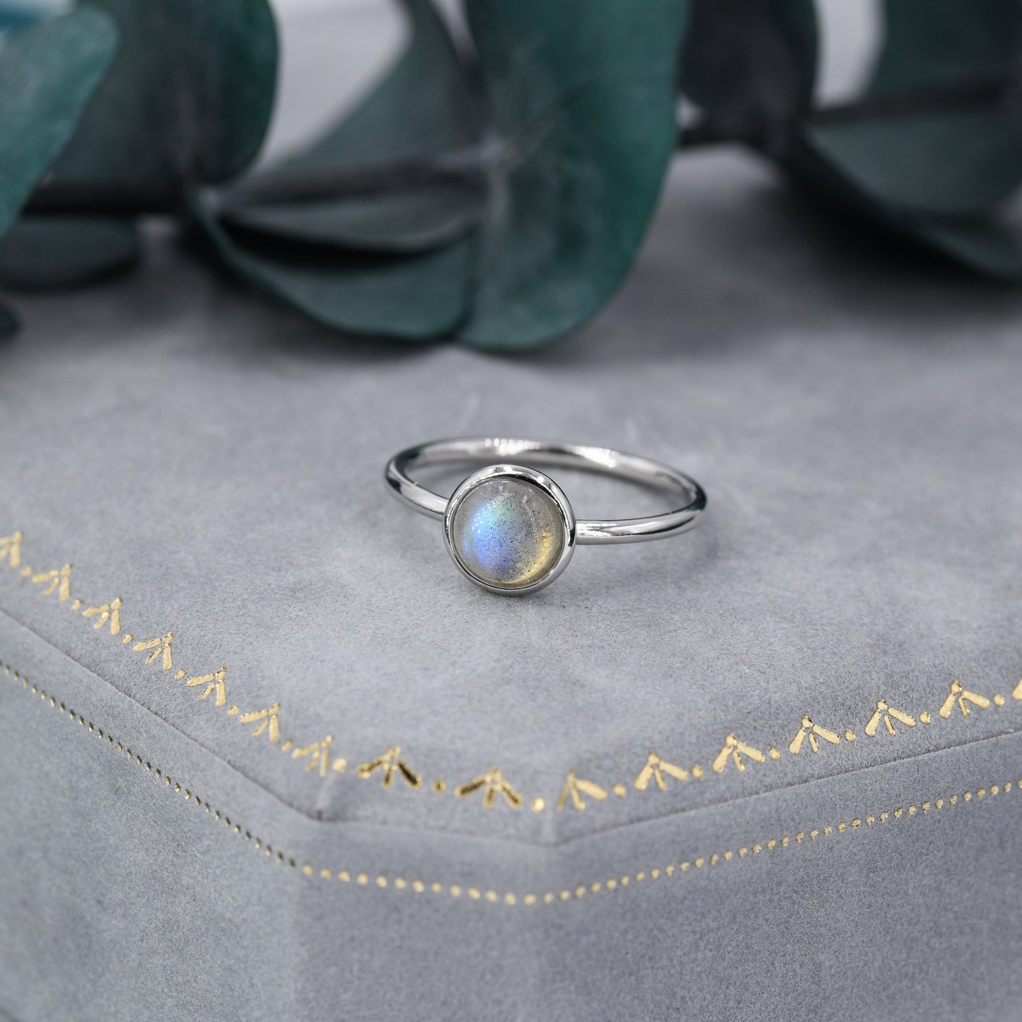 Genuine Labradorite Ring in Sterling Silver, US 5 - 8, 6mm Ring