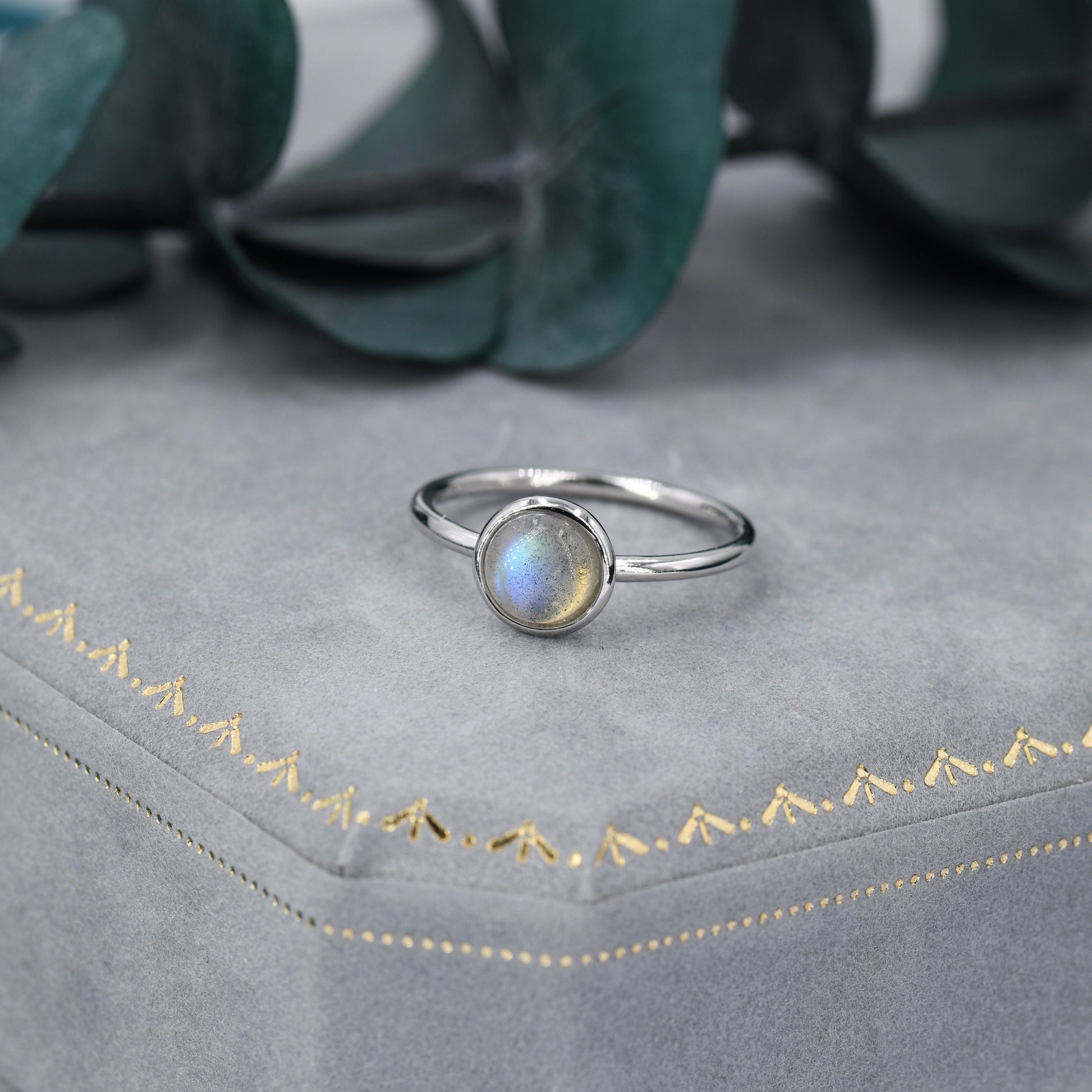 Genuine Labradorite Ring in Sterling Silver, US 5 - 8, 6mm Ring