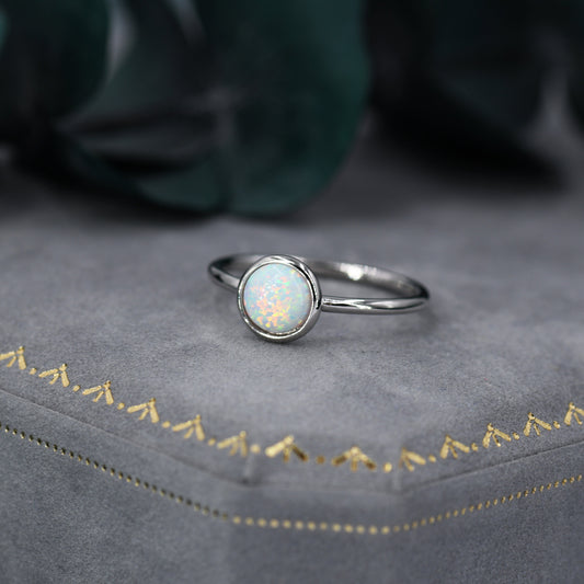 Sterling Silver Opal Ring, US Size 5 6 7 8, Skinny Stacking Ring, White Opal, Midi Ring, Minimalist Geometric Ring