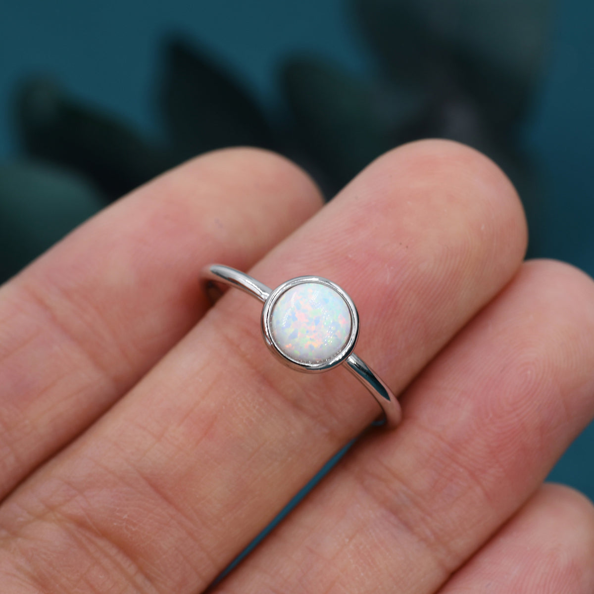 Sterling Silver Opal Ring, US Size 5 6 7 8, Skinny Stacking Ring, White Opal, Midi Ring, Minimalist Geometric Ring
