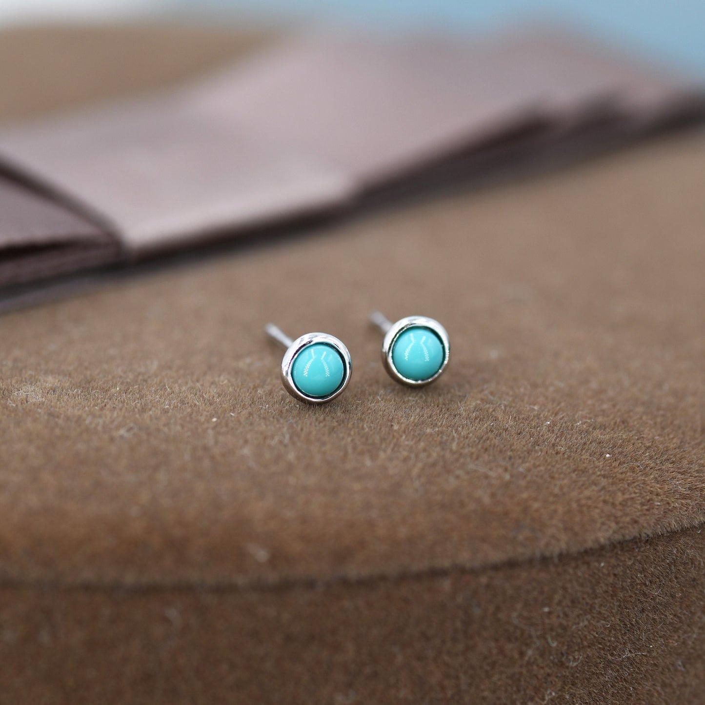 Sterling Silver Green Turquoise Stud Earrings, 3mm, Genuine Turquoise Gemstone Stud, Bezel, Minimalist Style, December Birthstone