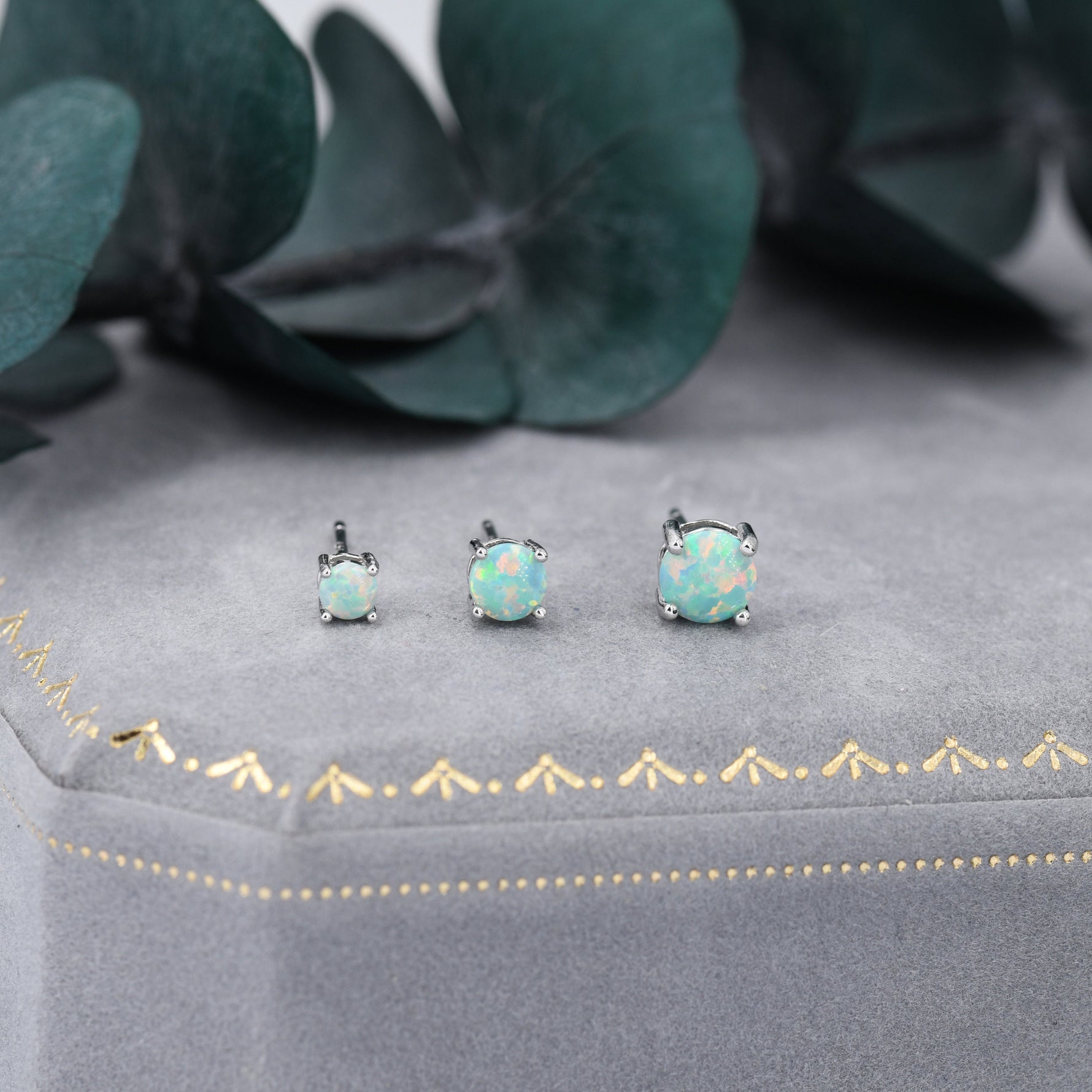 Mint Green Opal Stud Earrings in Sterling Silver - 3 sizes 3mm 4mm 5mm - Lab Opal Stud Earrings - Semi Precious Gemstone