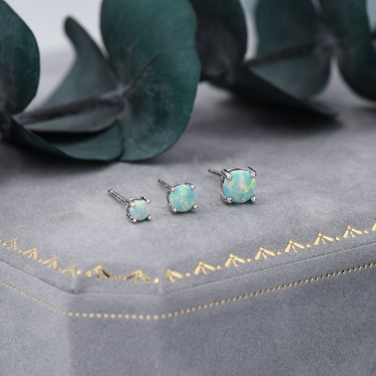 Mint Green Opal Stud Earrings in Sterling Silver - 3 sizes 3mm 4mm 5mm - Lab Opal Stud Earrings - Semi Precious Gemstone