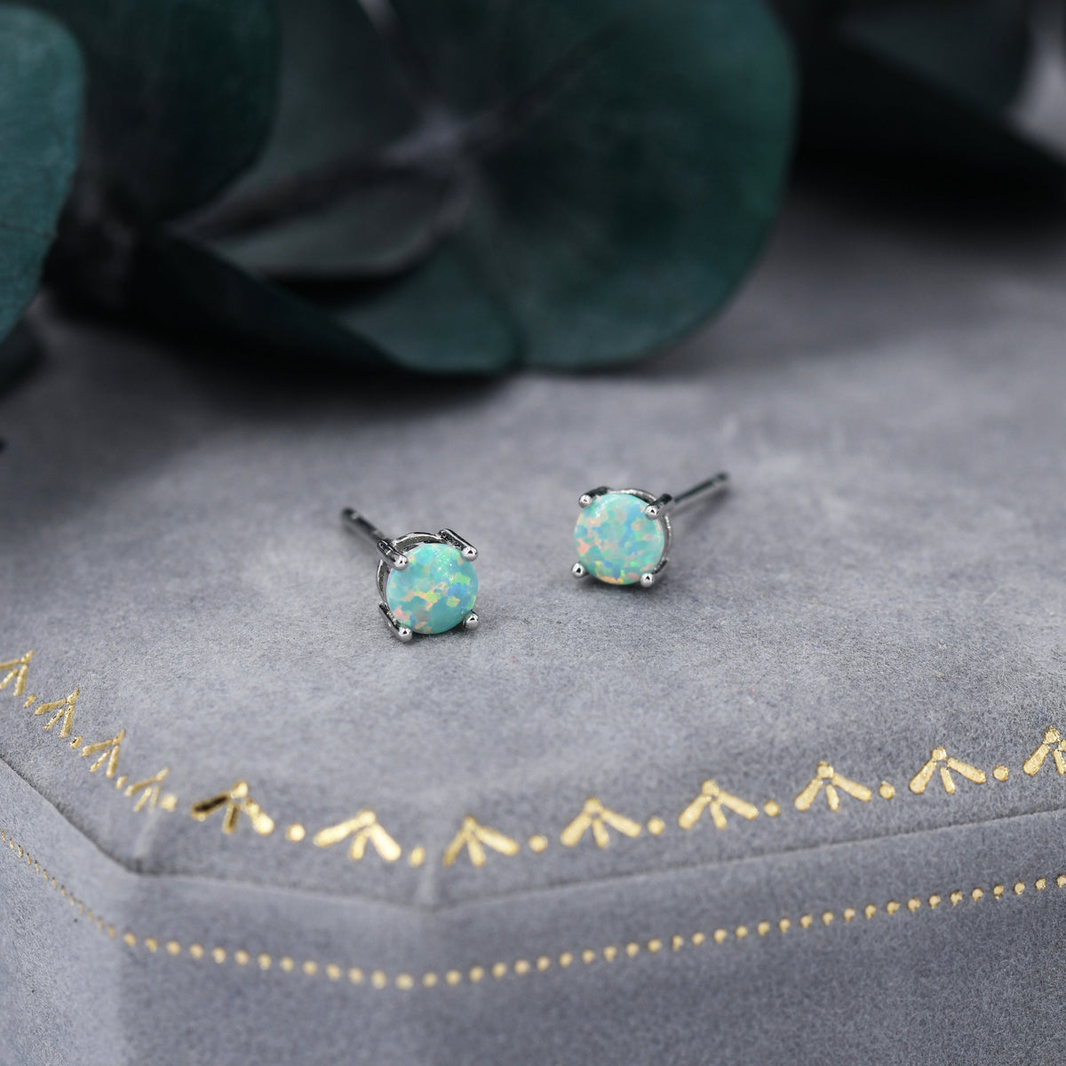 Mint Green Opal Stud Earrings in Sterling Silver - 3 sizes 3mm 4mm 5mm - Lab Opal Stud Earrings - Semi Precious Gemstone